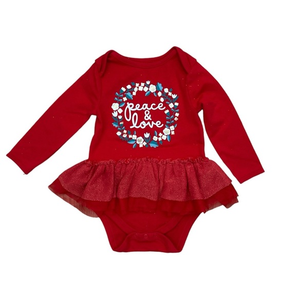 Baby Cat & Jack Red Christmas With Tulle Onsies Size 12 Months BNWOT - Picture 1 of 6